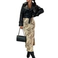 thumbnail image 2 of Joernso Women Midi Skirt High Waist Leopard Print Loose Fit Mid-calf Length Skirt Commuting Style Zipper Design Skirt, 2 of 8