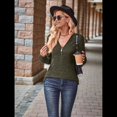 thumbnail image 4 of Suéter Holgado de Punto Acanalado con Cuello de Media Cremallera para Mujer, Blusas Casuales de Larga de Color Liso, Blusas Cómodas y Cálidas Verde XXL, 4 of 9