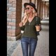 thumbnail image 4 of Suéter Holgado de Punto Acanalado con Cuello de Media Cremallera para Mujer, Blusas Casuales de Larga de Color Liso, Blusas Cómodas y Cálidas Verde XL, 4 of 9