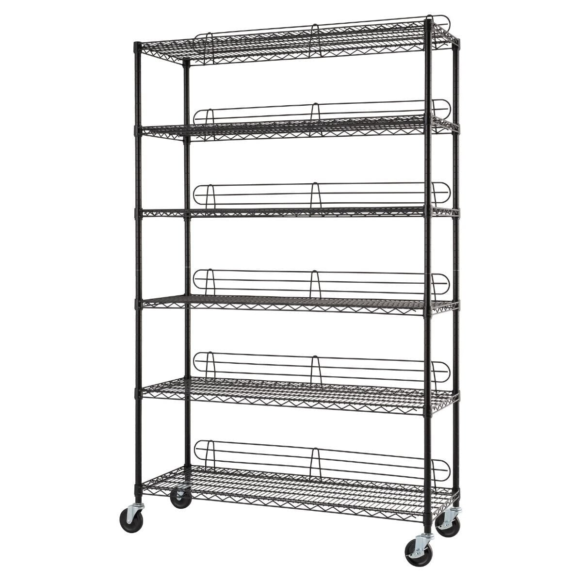 TRINITY 6-Tier 48x18x72 Commercial Wire Shelving w/ Backstands & Wheels, NSF - Black