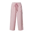 thumbnail image 5 of GZMOALH Women's Striped Print Elastic Waist Drawstring Wide Leg Pants with Pockets Casual Loose Fit Long Pants, 5 of 9