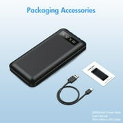 2PK Baokaler 20000mAh Power Bank Portable Fast Charger with 4 Cables, Compatible with iPhone & Samsung, High-Speed Charging Battery Pack, USB-C Cables, Black