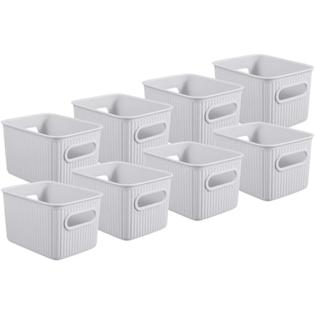 Superio Decorative Plastic Open Home Storage Bins Organizer Baskets X-Large Smoke (8 Pack) Container Boxes for Organizing Closet Shelves Drawer Shelf 22 Liter