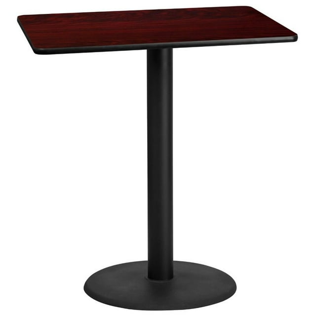 Flash Furniture 30 by 42" Rectangular Mahogany Laminate Table Top with 24" Round Bar Height Table Base