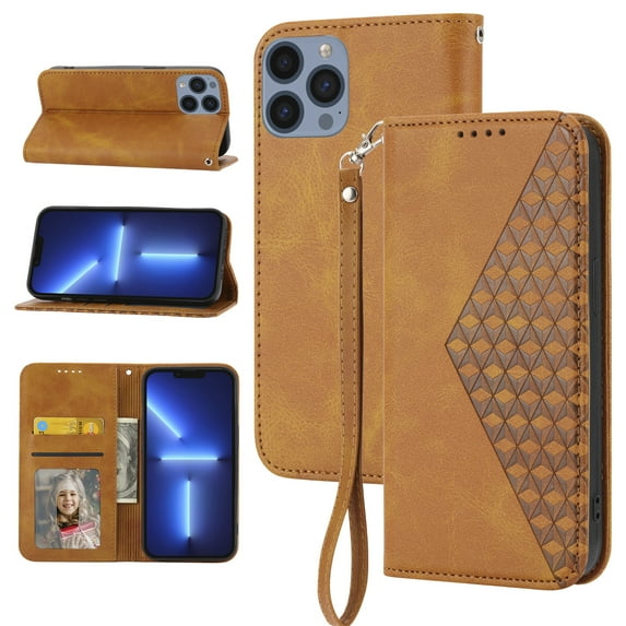 Case for Apple iPhone 13 Pro, Magnetic Matte Premium PU Leather Stand Flip Cover with Card Slots and Wallet, Shockproof and Full Body Protection Compatible with iPhone 13 Pro - Yellow