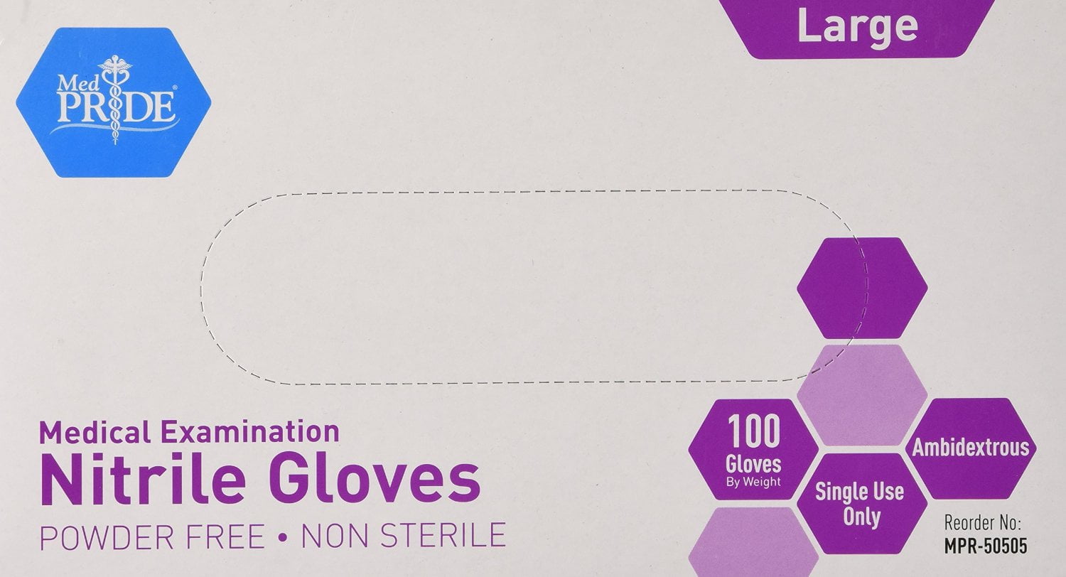 MedPride Powder-Free Nitrile Exam Gloves, Large, 100 Count