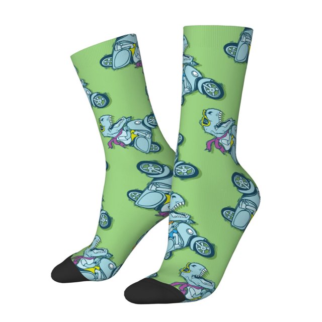 Balery Motorcycle Riding Dinosaur Pattern Crew Socks Unisex– Soft & Breathable Socks for Men & Women, One-Size Fits Most (US 5-11), Comfortable & Durable for Daily Wear