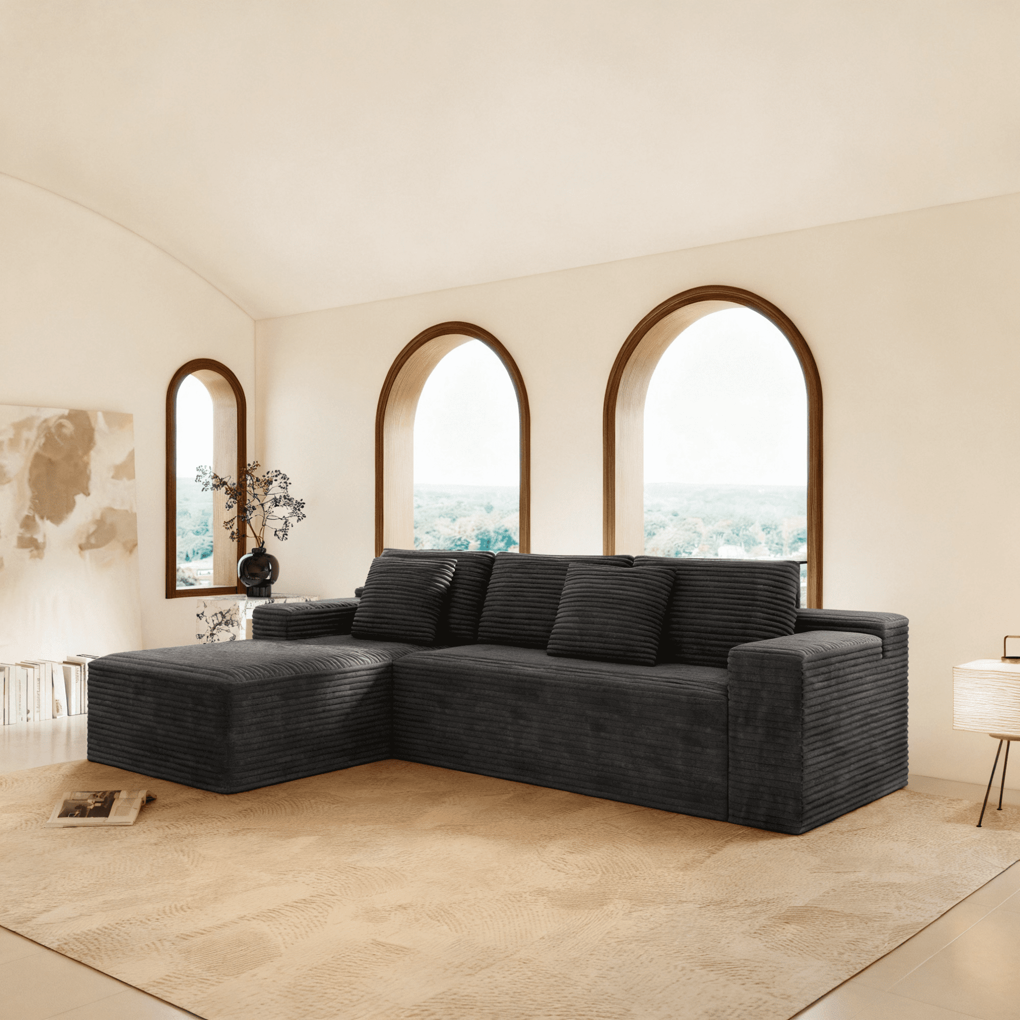 104" Modular Sectional Sofa,Oversized L-Shape Cloud Couch,Modern Corduroy Sleeper Couches Boneless Couches for Living Room,Bedroom,Apartmen,No Assembly Required,Grey-Left Chaise