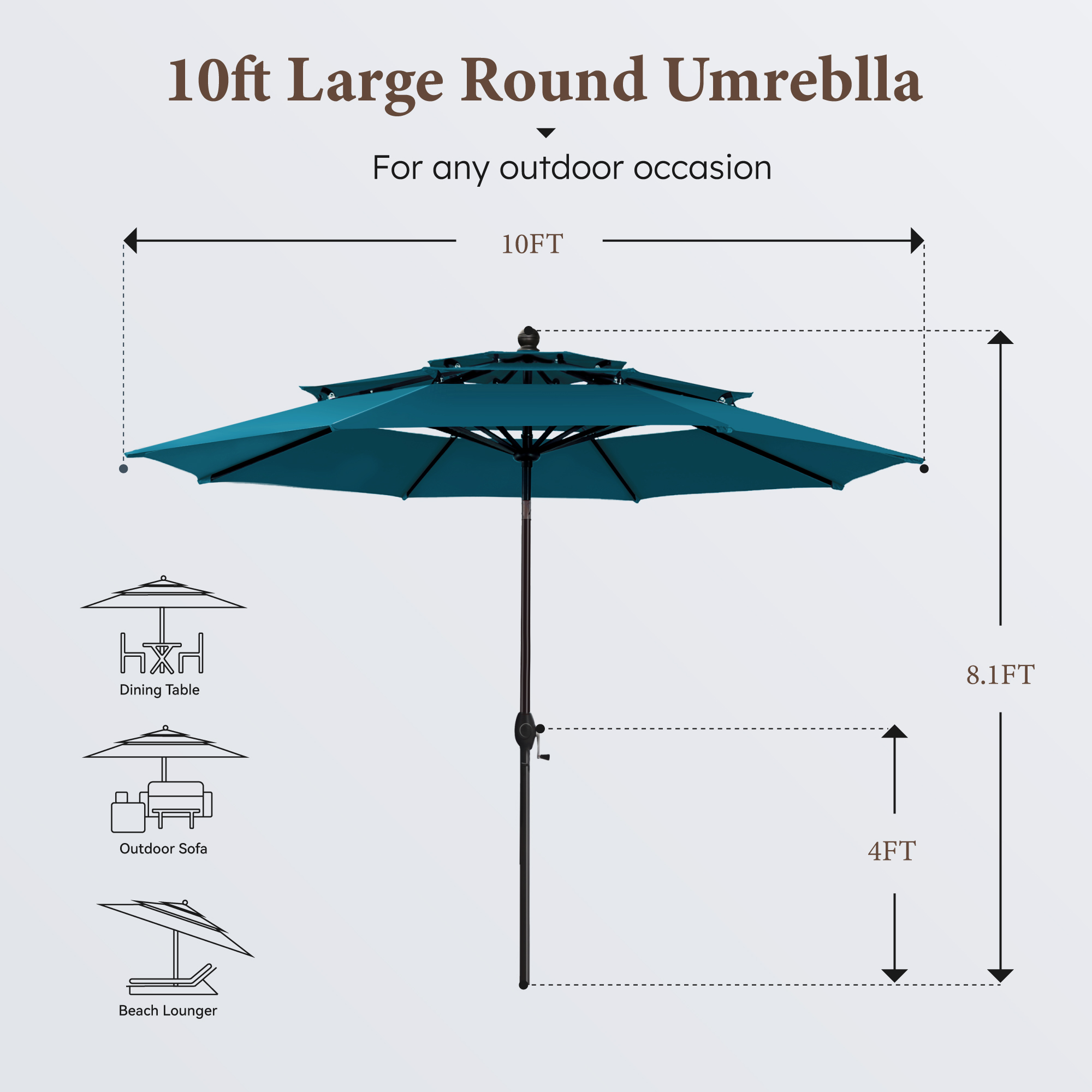 Summit Living 10ft Market Umbrella with Auto-Tilt, Cerulean photo 6