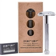 Parker Safety Razor 29L UNISEX Butterfly Open Double Edge Safety Razor & 5 Parker Premium Blades - Chrome