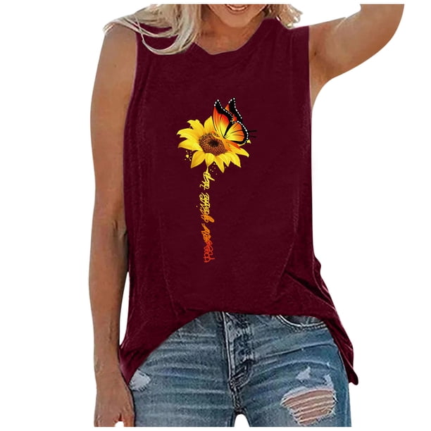 Gibobby Moda mujer Tank Tops estampado sin mangas O-cuello Casual túnica blusa camisa(Vino,CH)
