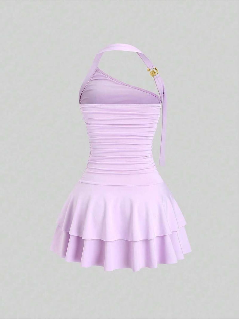 lilac ruched mini dress Lilac Satin Off-Shoulder Ruched Mini Summer Dress by Emblaze at Pernia's  Pop Up Shop 2026