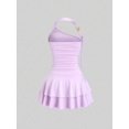 thumbnail image 2 of Lilac Purple Halter One-Shoulder Ruched Waist Tiered Mini Dress For Women Spring Summer, 2 of 5