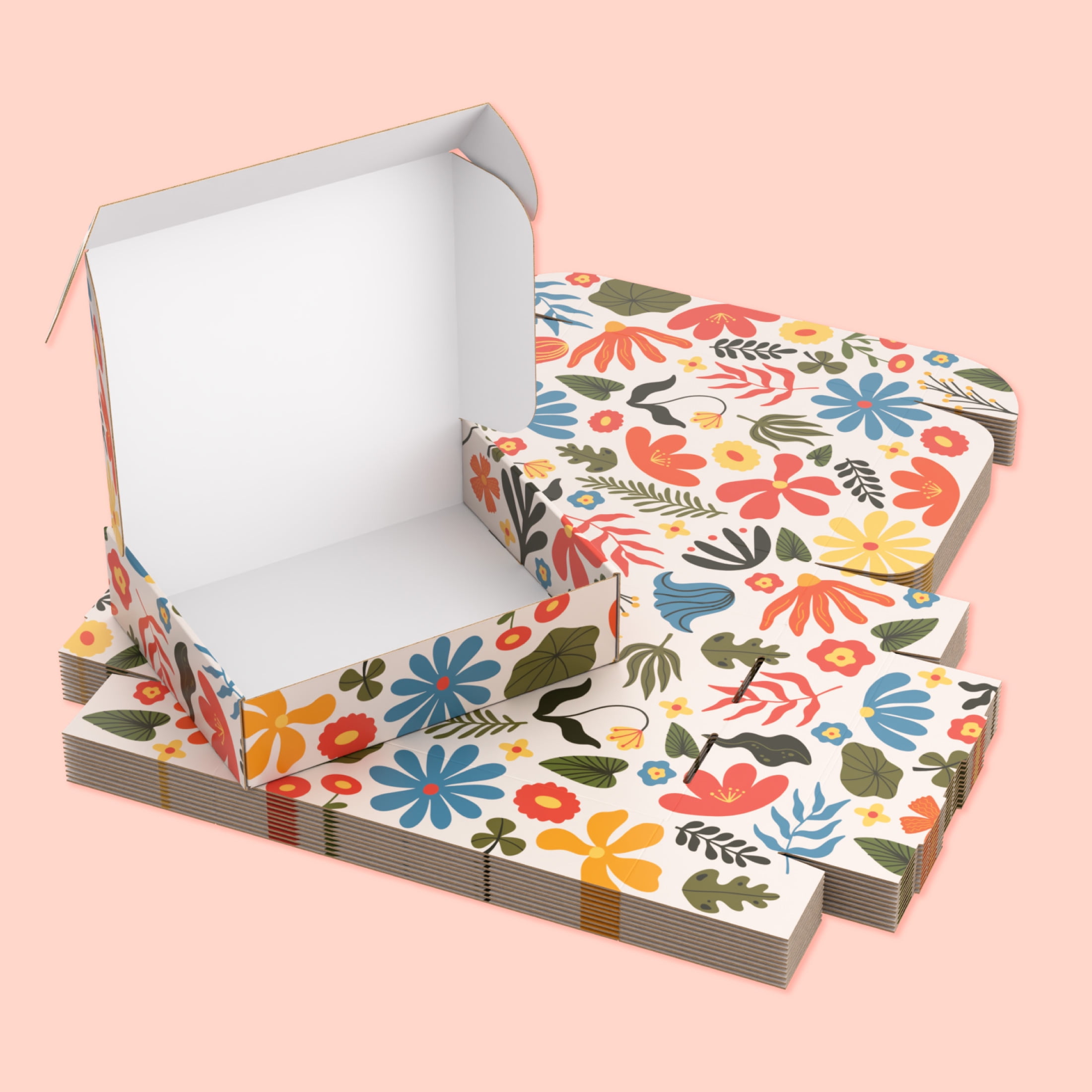 Printed Decorative Mailing, Shipping and Gift Boxes, Tuck Top Closure, 11.25” x 9” x 3”, Flower Print, 12 -Count Pack