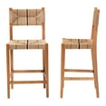 thumbnail image 3 of bali & pari Prita Bohemian Paper Loom and Natural Mahogany Wood 2-Piece Bar Stool Set, 3 of 9