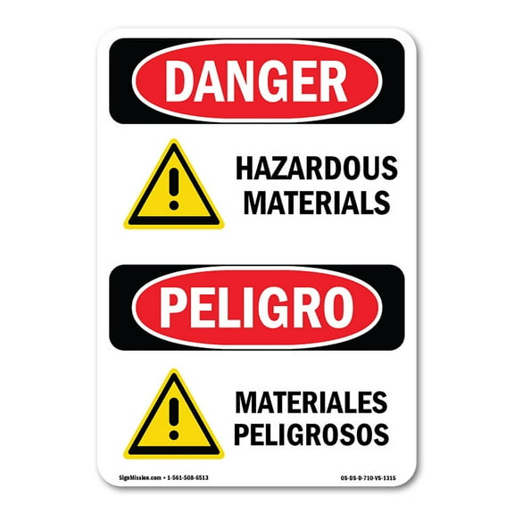 OSHA Danger Sign - Hazardous Materials Bilingual | Plastic Sign | Protect Your Business, Construction Site, Warehouse & Shop Area |  Made in The USA