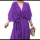 thumbnail image 3 of Vestido de Talla Grande para Mujer, Corta, Cruzado, Cuello en V, Abertura Alta, Volantes, . Púrpura XXL, 3 of 5