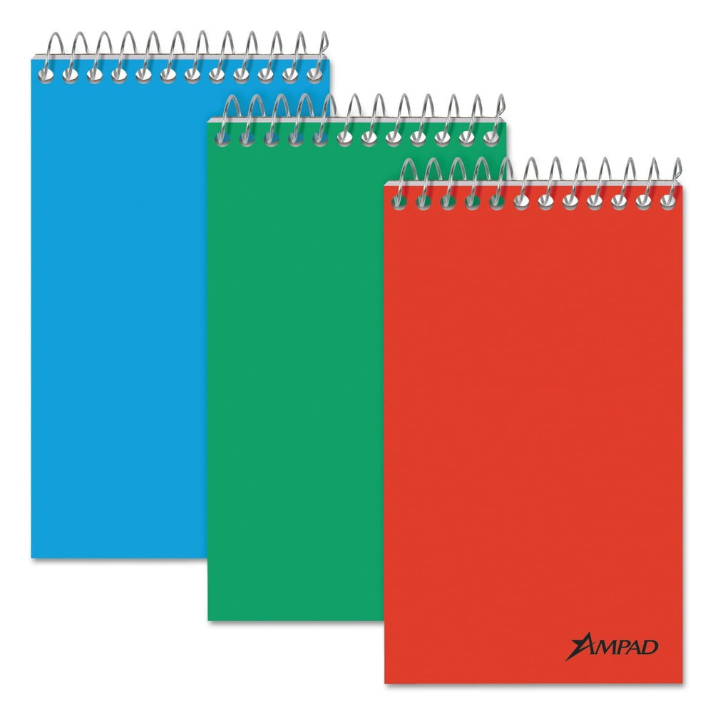 (4 pack) AMPAD/DIV. OF AMERCN PD&PPR Wirebound Pocket Memo Book Narrow 3 x 5 White 60 Sheets 3/Pack 45093