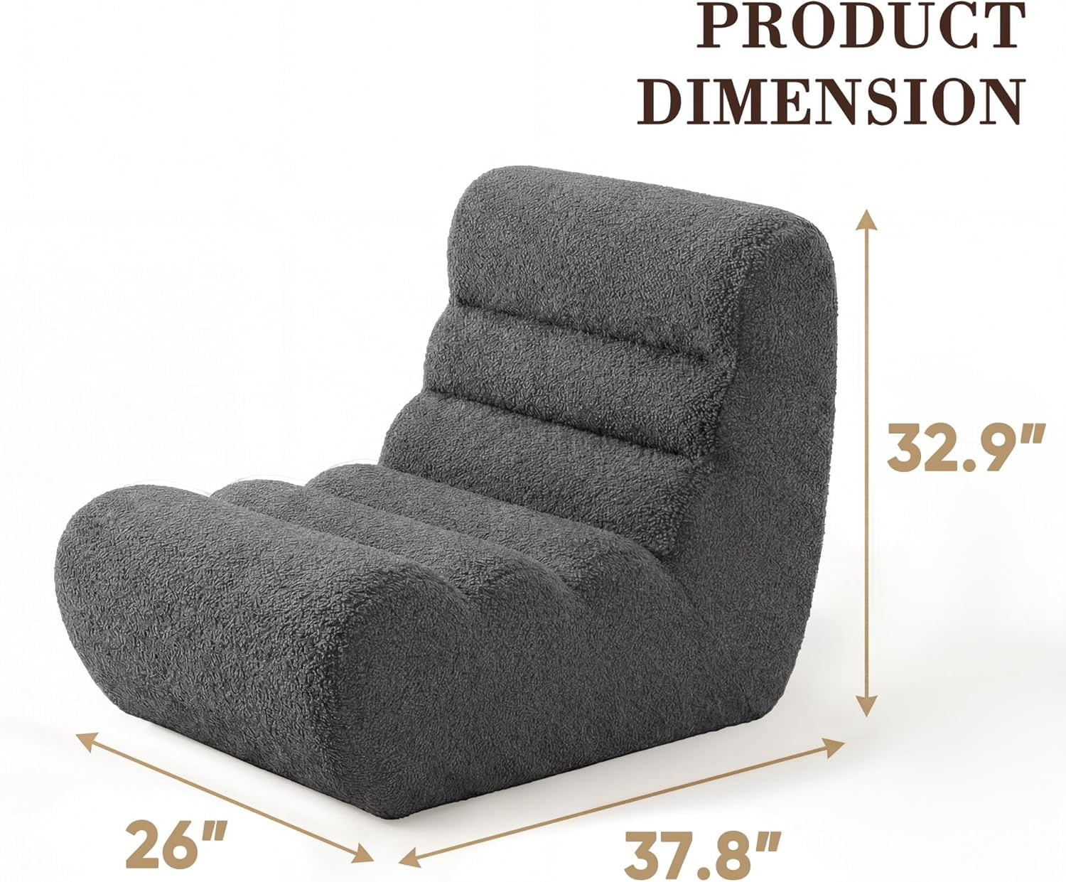Springg Bean Bag Chairs for Adults, Chaise Lounge Chair Indoor with Memory Foam, Cozy Reading Chair with Convenient Movable Handle for Living Room, Apartment, Home Theater (Grey)