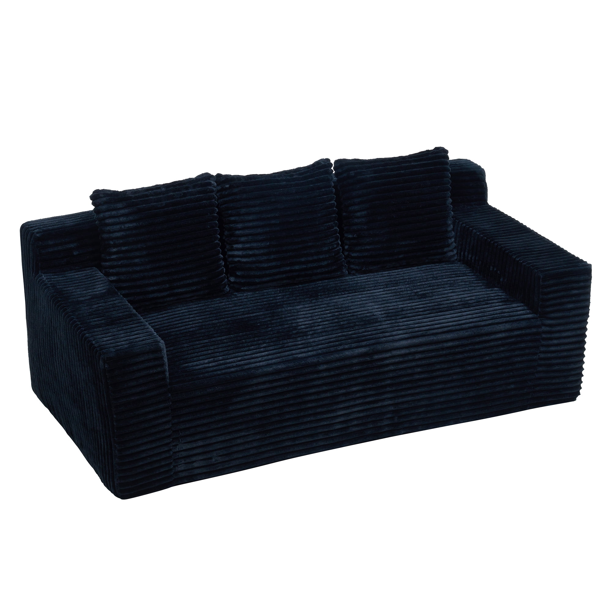 Leumius 72.2" 3-Setaser Sofa with Corduroy Fabric, Deep Seat Couches, Comfy Loveseat Sofa, No Assembly for Living Room Bedroom Conference Room Apartment Black