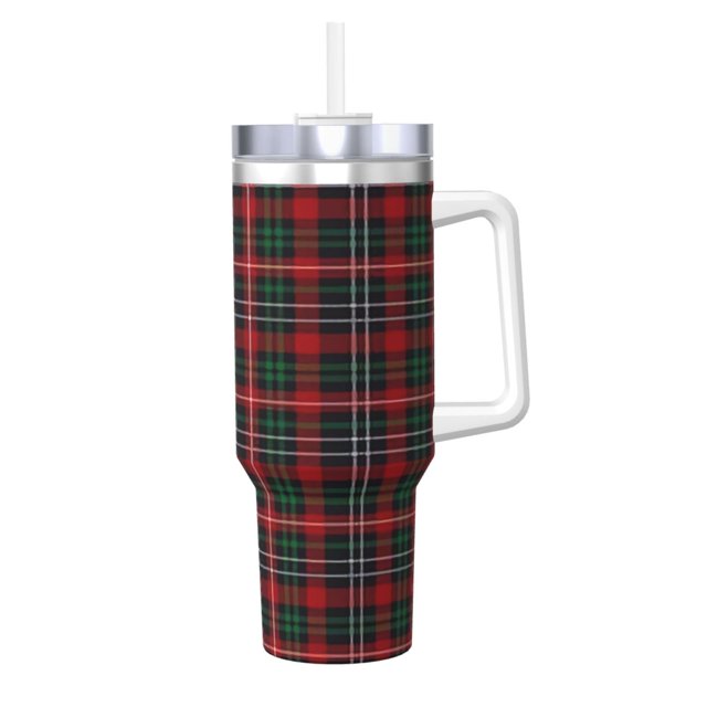 Regalos personalizados navideños a cuadros para vasos de 40 oz con asa y pajita - Taza de café de viaje de acero inoxidable con tapa - Regalos ideales para mujeres, niñas y niños en cumpleaños y