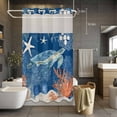 thumbnail image 2 of Sea Turtle Coastal No Hook Shower Curtain with Snap in Liner, Waterproof Fabric Shower Curtains, Summer Beach Coral Nautical Navy Blue Shower Curtain Set Top See Through for Bathroom 36"x78", 2 of 8