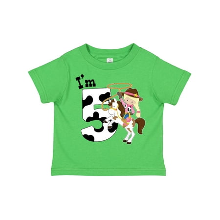 

Inktastic I m Five-cowgirl Riding Horse Birthday Gift Toddler Toddler Girl T-Shirt