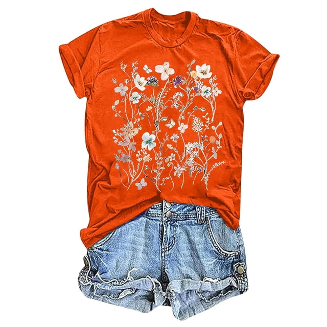 Mode Femme Décontractée Uni Mignon Imprimé Col Rond Manches Courtes Chemise Haut Compression Chemise Femme Femmes Course Manches Longues Femmes Actif Superposition T-Shirt pour Femmes Superposition Manches Longues Chemise Femmes Femmes