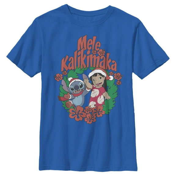 Boy's Lilo & Stitch Mele Kalikimaka Christmas Graphic Tee Royal Blue X Large