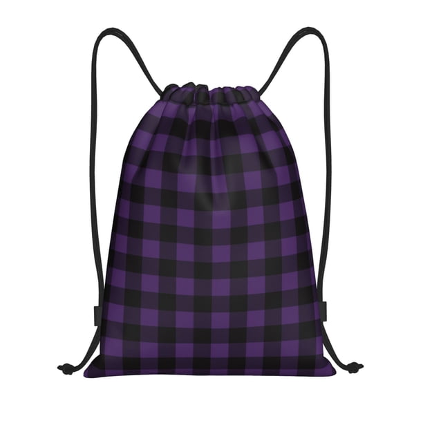 Fotbe Purple Black Plaid Bolsa Mochila con Cordón Estampada, Bolsa de Gimnasio Deportiva, Bolsa Cinch, Bolsa con Cordón para Hombres y Mujeres-Small