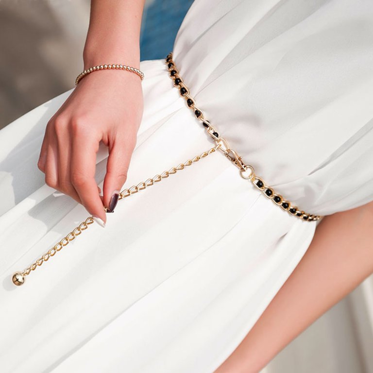 Gold Chain Pearl waist belt Amazon.com: Jeffdad Pearl Waist Chain Belt for Women, White  main image 3