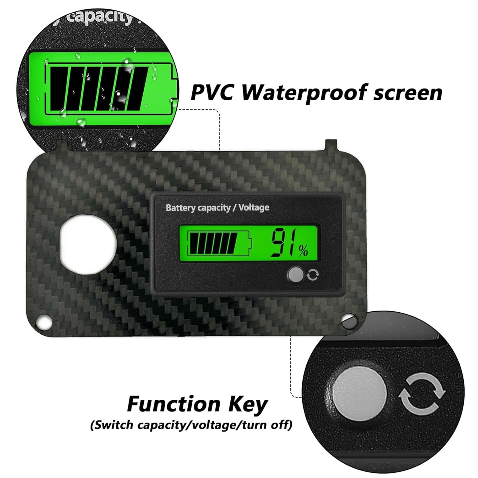 OZ-USA Carbon Fiber Golf Ball Holder Dash Cover Plate with Digital Battery Capacity Meter & Dual USB Port Voltmeter – Compatible with EZGO TXT PDS 36V & 48V Electric Golf Carts