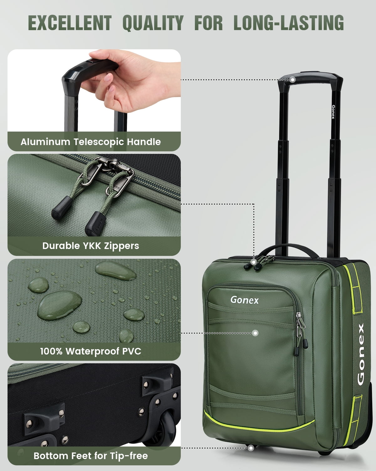 Gonex 16" Underseat Carry On Luggage with Wheels for Airplane, Softside Water Repellent Suitcase for Men Women