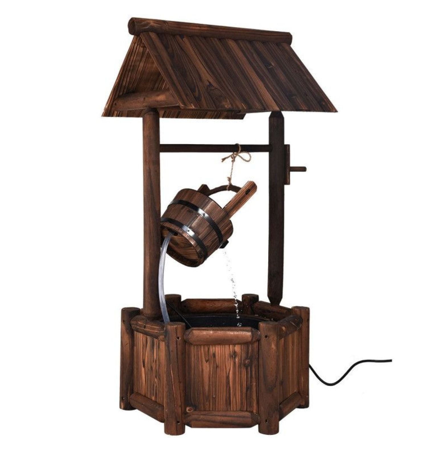 Wishing Well Fountain Outdoor, Fir Wood Water Feature with Electric Pump, Garden Decor for Patio Backyard