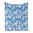 thumbnail image 1 of Tropical Soft Flannel Fleece Throw Blanket, Palm Tree Jungle Theme Exotic Hawaiian Foliage Composition in Blue Tones, Cozy Plush for Indoor and Outdoor Use, 50" x 60", Azure Blue White, by Ambesonne, 1 of 6