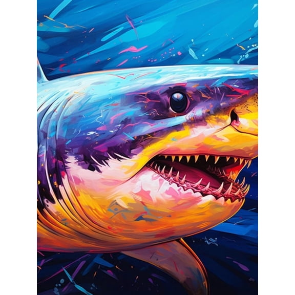 Paint by Numbers Adult DIY Hand Painted Colored Shark Oil Painting Canvas Kits with Brush and Acrylic Gifts and Home Decoration Without Frame 40 x 50 cm