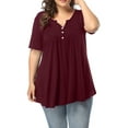 thumbnail image 2 of Women's Plus Size Henley V Neck Button up Tunic Tops Casual Short Sleeve Blouse Shirts, 2 of 8