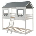 thumbnail image 4 of CLEARANCE! Twin Over Twin Bunk Bed Wood Bed with Roof, Window, Guardrail, Ladder (White), 4 of 9