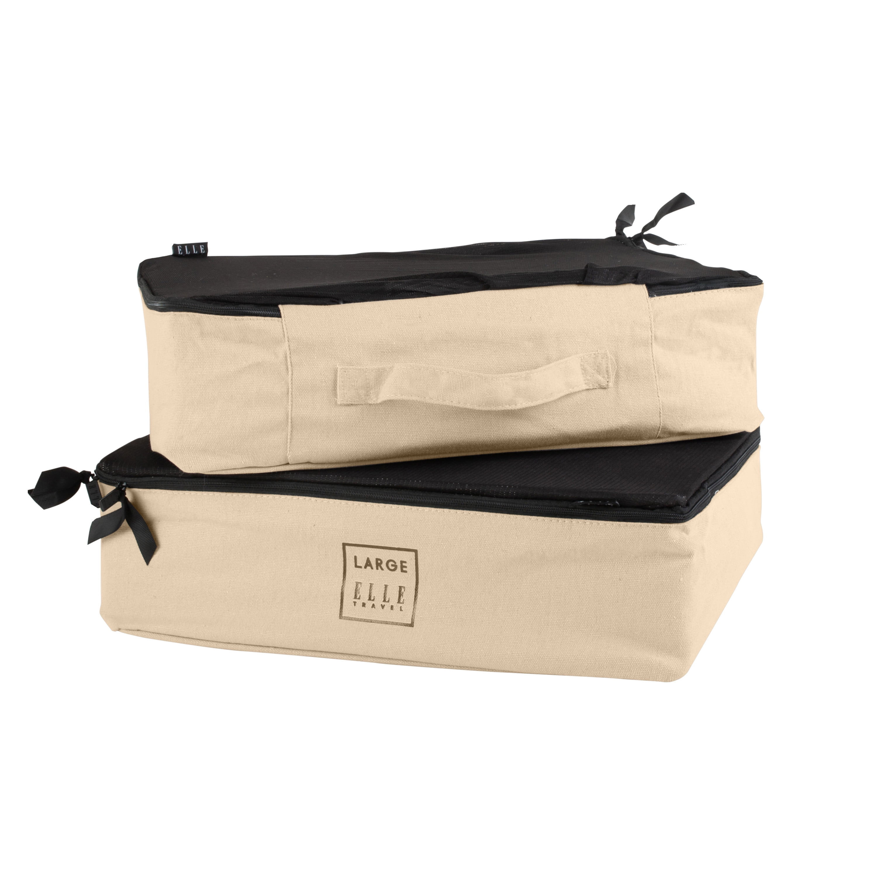 ELLE Paris Travel 2 Pack Large Canvas Rectangle Packing Cubes in Ivory