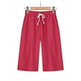 thumbnail image 2 of RYRJJ Women's Bermuda Long Shorts with Pockets Drawstring High Waisted Cotton Linecn Shorts Knee Length Shorts for Summer Casual(Red,L), 2 of 7