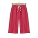 thumbnail image 1 of ICHUANYI Clearance Women's Summer Color Five Points Cotton Linen Pants Casual Pants(Red, XXL) ICHUANYI WER2023081001520, 1 of 7