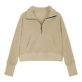 thumbnail image 3 of Rohuuque Girls Half Zipper Sweatshirts High Neck Fall Pullover Tops for Teen Girls Long Sleeve Sweater Clothes Thumb Hole 6 Years Khaki, 3 of 4