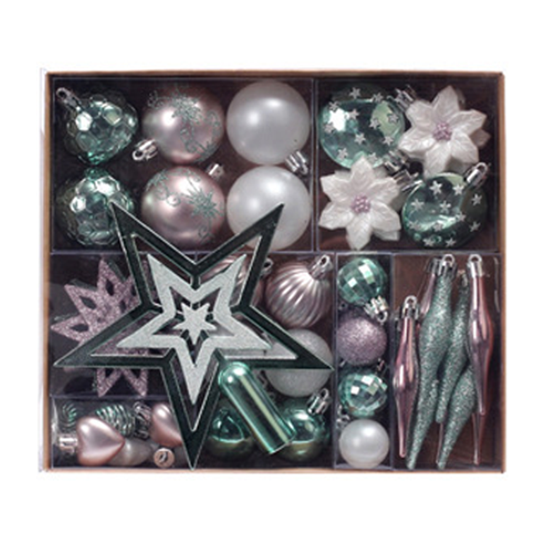 Juego de adornos para árbol de Navidad de 58 piezas Colgante de estrella de bola de Navidad inastillable colorido MFZFUKR CPB-SSW227-3