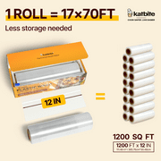 Katbite Plastic Food Wrap Roll, 12 in x 1200 ft (1200 sq ft), Clear, Slide Cutter Included