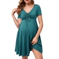 thumbnail image 2 of ZAXARRA Robe de Grossesse Courte d'Été pour Femmes Couleur Unie Manches Courtes Col en V Robe de Baby Shower, 2 of 7