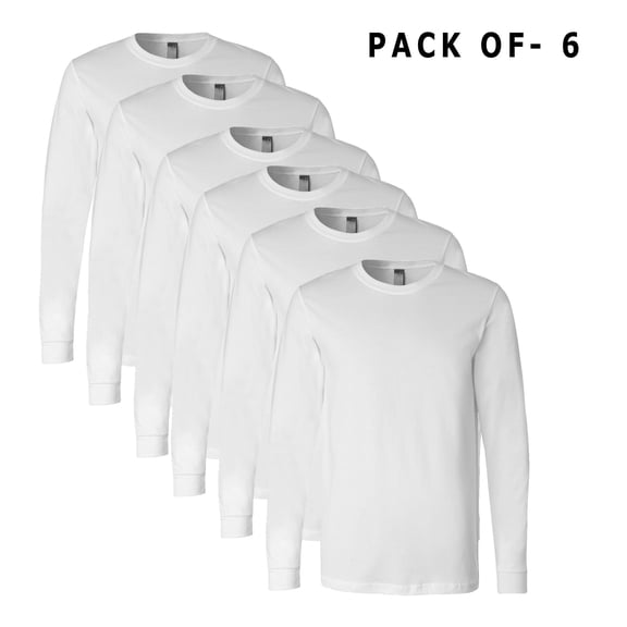 BELLA + CANVAS Jersey Long Sleeve Tee | 100% Soft Cotton Tee for All-Day Comfort | White | Pack of 6 | L Size