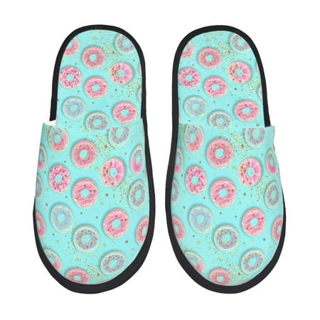 Balery Colorful Sweet Donuts Slient Indoor Furry Fleece Comfort House Shoes Soft Non-Slip Home Shoes Cotton slippers House Slippers-- Medium
