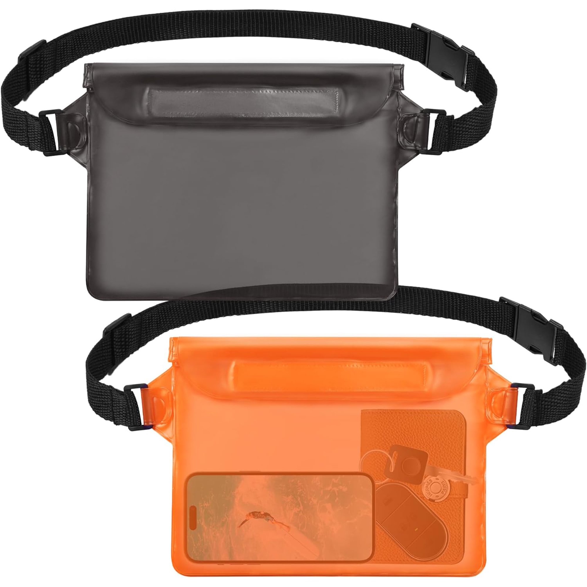2-Pack Waterproof Pouch with Adjustable Waist Strap, Waterproof Dry Bag, Keeps Cell Phones and Valuables Safe and Dry, Perfect for Kayaking, Beach, Camping and Swimming