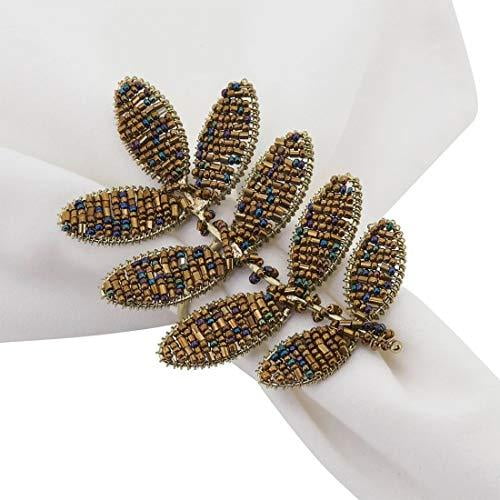 Fennco Styles Hand Beaded Leaf Decorative Napkin Rings, Set of 4 - Green Napkin Holders for Home, Dining Room, Banquet, Family Gathering, Holiday Décor and Special Occasion