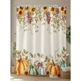 thumbnail image 4 of Fall Thanksgiving Shower Curtain, Orange Teal Green Pumpkin Bathroom Decor Curtains Set with Hooks, Retro Leaf Sunflower Waterproof Fabric Home Accessories， Stall 36 X 78 Inch, 4 of 6